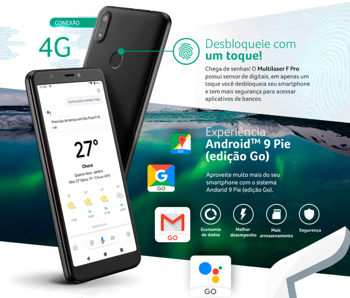 Smartphone Multilaser F Pro 4G 16GB Android 9 Dourado - P9119